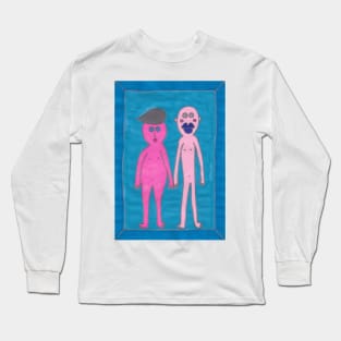 Pink Couple on Blue Long Sleeve T-Shirt